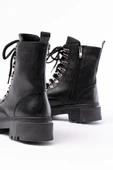 Siyah Cilt Bağcıklı Fermuarlı Günlük Kadın Bot - 3
