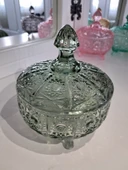 Elmas Kesim Desenli Kapaklı Cam Şekerlik – Yeşil Renk thumbnail 1