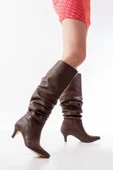 Kahverengi İnce Topuklu Günlük Bayan Çizme - 4