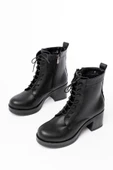 Siyah Bağcıklı Fermuarlı Kalın Topuklu Günlük Kadın Bot - 3
