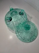 Elmas Kesim Desenli Kapaklı Cam Şekerlik – Su Yeşili Renk thumbnail 4