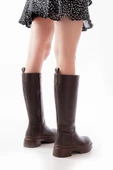 Kahverengi Fermuarlı Günlük Kadın Çizme - 4