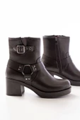 Kahverengi Toka Aksesuarlı Fermuarlı Kalın Topuklu Günlük Kadın Bot - 4