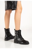 Siyah Kroko Bağcıklı Fermuarlı Günlük Kadın Bot - 1
