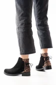 Siyah Leopar Arka Bağcık Aksesuarlı Fermuarlı Günlük Kadın Bot thumbnail 2