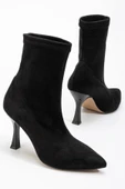 Siyah Süet Yüksek İnce Topuklu Streç Kadın Bot thumbnail 3