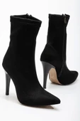 Siyah Süet Yüksek İnce Topuklu Fermuarlı Kadın Bot thumbnail 7