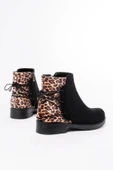 Siyah Leopar Arka Bağcık Aksesuarlı Fermuarlı Günlük Kadın Bot thumbnail 4