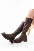 Kahverengi Streç Arkadan Fermuarlı Günlük Kadın Çizme - 2