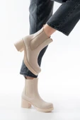 Bej Lastikli Fermuarlı Kalın Topuklu Günlük Kadın Bot thumbnail 3