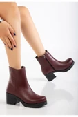 Bordo Fermuarlı Kalın Topuklu Günlük Kadın Bot thumbnail 5