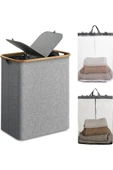 Mien Bambu Kenarlı Kumaş Katlanabilir 100 Lt Çamaşır Sepeti 54x33x58 - 1