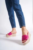 Reına Dolgu Topuklu Ortopedik Taban Hasır Görünümlü Kadın Terlik Kt - Fuşya - 3
