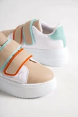 Valencıa Bağcıksız Cırt Cırtlı Ortopedik Taban Kadın Sneaker Spor Ayakkabı Bt - Beyaz/ten/mavi - 5