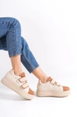 Valencıa Bağcıksız Cırt Cırtlı Ortopedik Taban Kadın Sneaker Spor Ayakkabı Tt - Ten/kahve - 3