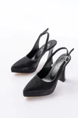 B-2101 Siyah Günlük Arkası Açık Yılan Desenli Topuklu Bayan Ayakkabı - 3