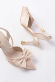İNF-4505 Bej Saten Günlük Arkası Açık Kurdele detaylı Topuklu Bayan Ayakkabı thumbnail 4