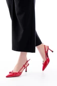 Kırmızı Rugan Günlük Arkası Açık Fiyonklu Topuklu Bayan Ayakkabı - 1