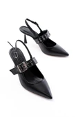 Siyah Günlük Arkası Açık Baret Tokalı Topuklu Bayan Ayakkabı thumbnail 3