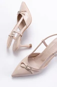 Bej Rugan Günlük Arkası Açık Fiyonklu Topuklu Bayan Ayakkabı - 5