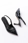 İNF-40451 Siyah Kırışık Rugan Günlük Arkası Açık Topuklu Bayan Ayakkabı thumbnail 4