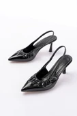 İNF-40451 Siyah Kırışık Rugan Günlük Arkası Açık Topuklu Bayan Ayakkabı thumbnail 3