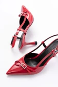 Kırmızı Rugan Günlük Arkası Açık Fiyonklu Topuklu Bayan Ayakkabı - 5