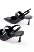Siyah Günlük Arkası Açık Baret Tokalı Topuklu Bayan Ayakkabı thumbnail 5