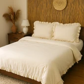 Lilya | Keten Görünümlü Fırfırlı %100 Pamuk Çift Kişilik Nevresim Takımı - Lilyack EKRU - 2