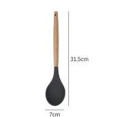 Silikon Kaşık Mutfak Kaşığı Servis Kaşığı Ahşap Saplı 31,5 cm - 1