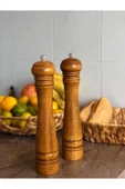 2’li Set Büyük Boy Karabiber Değirmeni Ahşap Baharat Öğütücü Tuz Öğütücü Değirmen 27 cm - 2