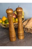 2’li Set Büyük Boy Karabiber Değirmeni Ahşap Baharat Öğütücü Tuz Öğütücü Değirmen 27 cm - 1