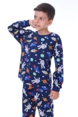 Gezegen Desenli %100 Pamuk Lacivert Çocuk Pijama Takımı - 16