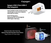 Spigen 45W USB-C 2 Port Mini Hızlı Şarj Aleti Samsung PPS 2.0 / Isı Düşürücü GaN Destekli Akım Korumalı Güç Adaptörü iPhone & Android & iPad & MacBook Type-C - ACH03717 - 2