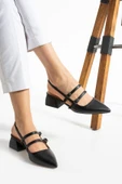 Albishoes Kadın Kare Topuk 5 Cm Arkası Açık Sivri Burun Topuklu Ayakkabı Alçak Topuk Kadın Ayakkabı - 1