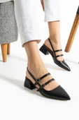 Albishoes Kadın Kare Topuk 5 Cm Arkası Açık Sivri Burun Topuklu Ayakkabı Alçak Topuk Kadın Ayakkabı - 2