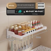 Krem Metal Mutfak Banyo Duvar Rafı - Beyaz 25x60cm + Kancalı Kalınlaştırılmış - 1