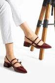 Albishoes Kadın Kare Topuklu 5 Cm Rugan Arkası Açık Sivri Burun Ayakkabı Alçak Topuk Kadın Ayakkabı - 1