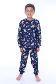 Gezegen Desenli %100 Pamuk Lacivert Çocuk Pijama Takımı - 13