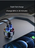 Tesla Model 3/Y Araç Şarj Cihazı - Çakmaklık Girişli Süper Hızlı Şarj - Siyah + 3in1 Data Kablosu + PD Hızlı Şarj Kablosu - 7