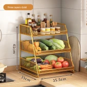 Mutfak Saklama Sepeti Rafı - 3 Katlı - Altın Rengi - Ayaklı Model - 1