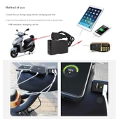 Elektrikli Araç Motosiklet USB Şarj Aleti - Klasik Üç Girişli - 4