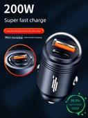 Oto Şarj Aleti - 200W Süper Hızlı Şarj - Asil Siyah + Üçü Bir Arada Data Kablosu - 3