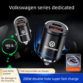 Volkswagen Gizli Araç Şarj Cihazı - 45W Mini Alaşım Siyah + Üçü Bir Arada Data Kablosu - 2