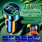 240W Araç Şarj Cihazı - 2PD + 4USB Dijital Ekran Süper Hızlı Şarj - Siyah - 2