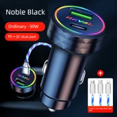 3in1 Kablolu Hızlı Şarj Araç Şarj Cihazı - Siyah - 30W thumbnail 1