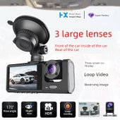 1080P HD Araç İçi Kamera - Üç Lens, WiFi Yok, Geri Görüş, 64GB Hafıza Kartı - 2
