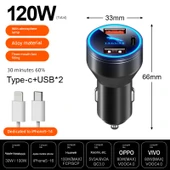 Jaguar Uyumlu 120W Süper Hızlı Şarj Alaşımlı Araç Şarjı + Apple 5~14 Hızlı Şarj Kablosu - 1