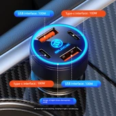 Hızlı Şarj Alaşımlı Araç Şarjı - 120W Süper Hızlı Şarj - Siyah - Type-C Hızlı Şarj Kablosu - 4