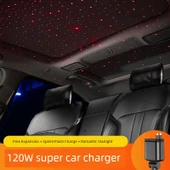 120W Araç Şarj Cihazı - Yıldızlı Tavan Atmosfer Lambalı - Apple + Type-C Model - 6